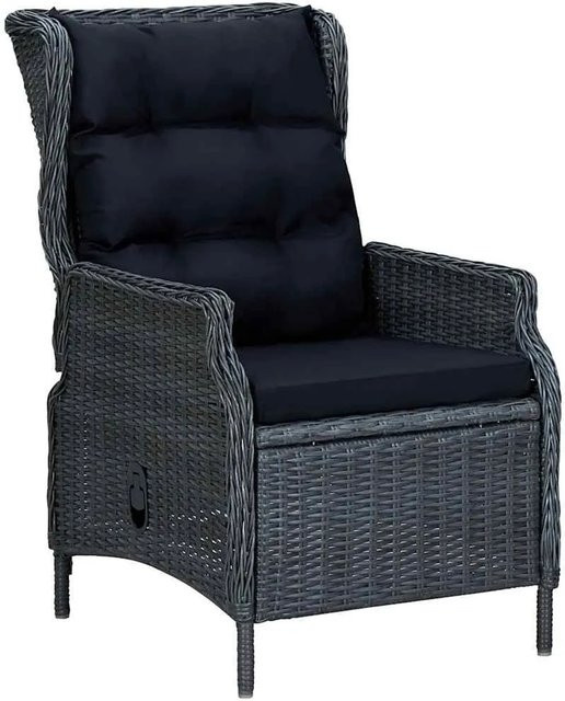 Furnicato Verstellbarer Gartensessel aus Poly Rattan mit Auflagen in Dunkelgrau - Bild 1