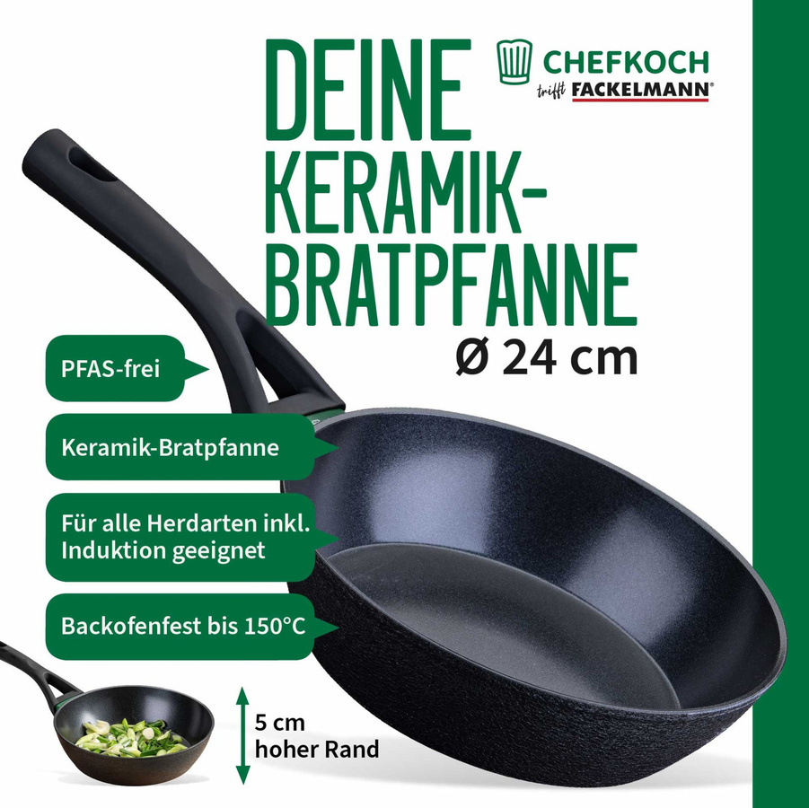 Fackelmann Bratpfanne Hamburg mit keramischer Antihaft-Besch coating in Schwarz und Grün, Durchmesser: 24 cm - Bild 3