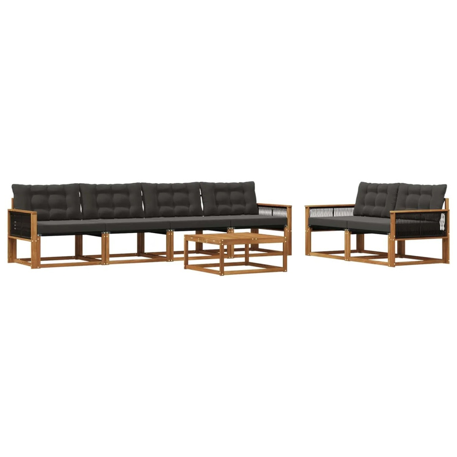 vidaXL Outdoor-Sofagarnitur aus massivem Akazienholz mit Textilene und Kissen, 7-teiliges Set, Natur und Schwarz - Bild 2