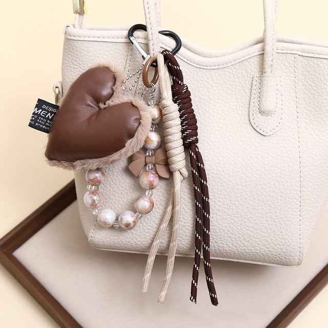 Yogodlns Charm-Taschenanhänger, Herzförmig, Leder-Plüsch-Silikon, Damen, Bunt - Bild 1