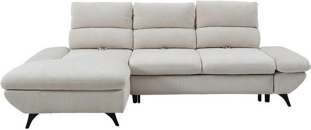 Vente-unique Schlafsofa Liori in Beige mit Cord-Bezug und L-Form, Breite: 282 cm - Bild 1