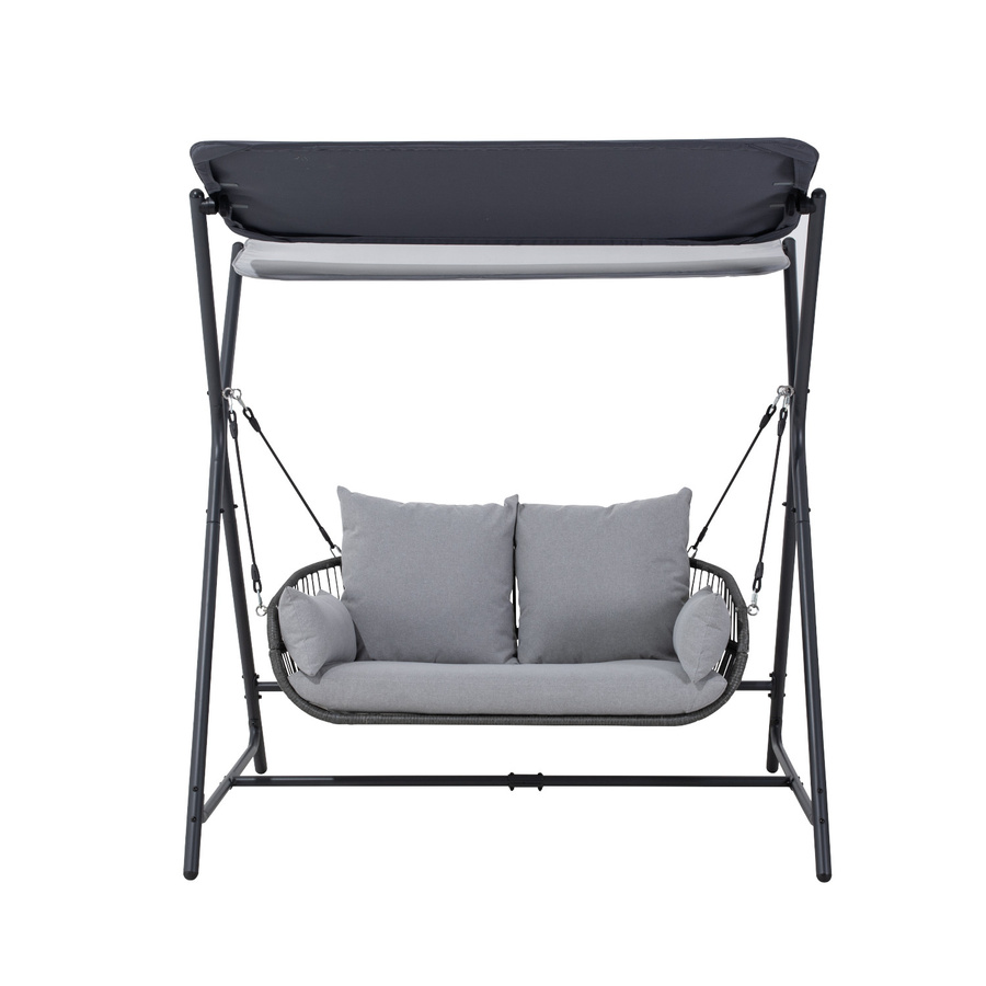 Leco Hollywoodschaukel Marie mit Sonnendach und Kissen, Anthrazit/Grau, B/T/H: 130 x 220 x 173 cm - Bild 3