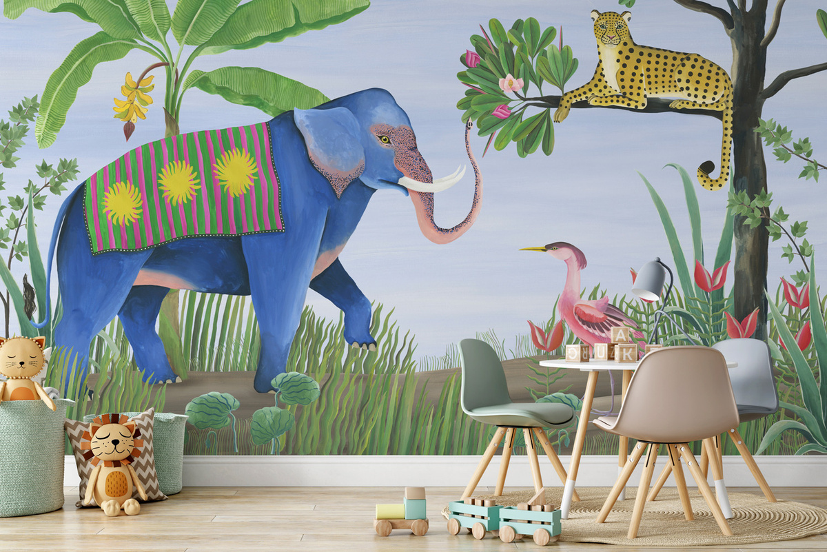 Coordonne Wanddeko Jungle Friends Lavender mit Natur- und Tiermotiven in Mehrfarbig und Blau - Bild 1