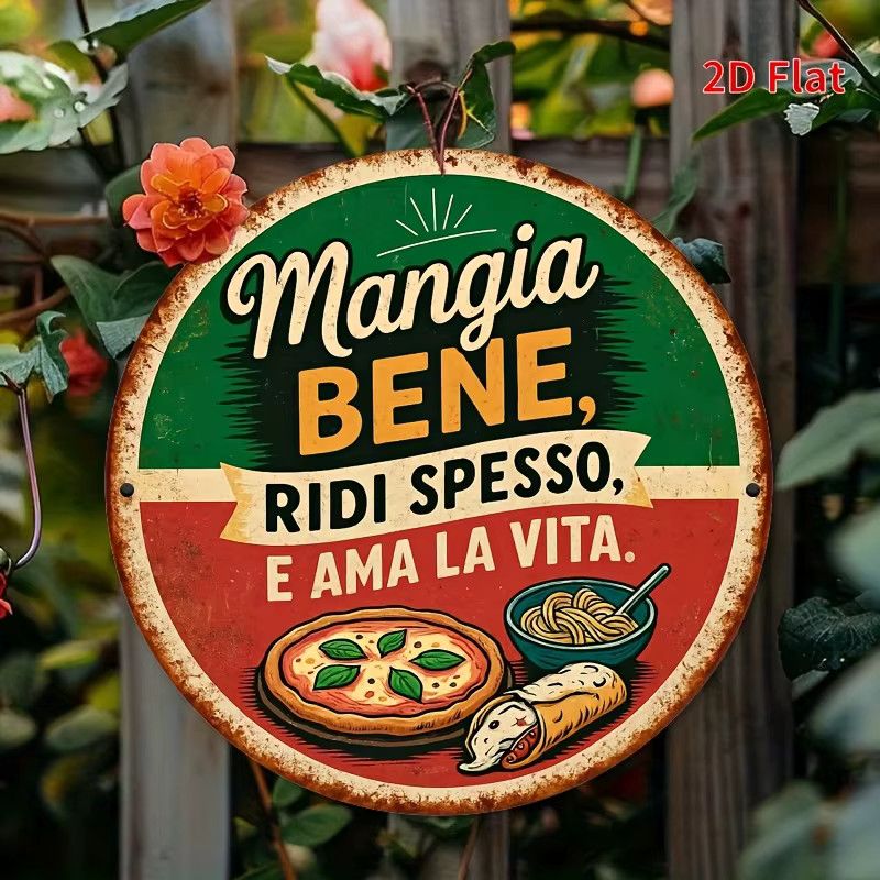Vintage Blechschild Potdemiel Mangia Bene Ridi Spresso als italienische Restaurantdekoration und Metallwandkunst, B/H: 20 x 20 cm - Bild 6