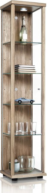 K-Möbel Glasvitrine stehend in Sonoma Eiche mit LED-Beleuchtung und 4 höhenverstellbaren Glasböden, H x B x T: 176 x 37 x 33 cm - Bild 1
