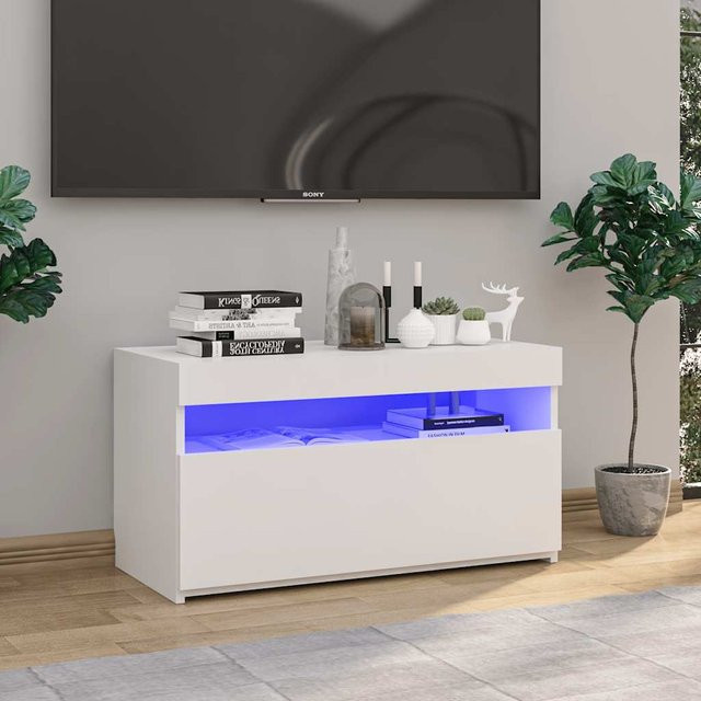 vidaXL TV-Schrank modern in Hochglanz-Weiß mit integrierter LED-Beleuchtung, B/T/H: 75 x 35 x 40 cm - Bild 2