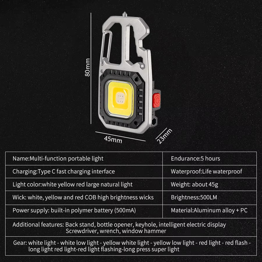 GGBEE Mini LED COB Arbeitslicht, wiederaufladbarer Schlüsselanhänger und tragbare Taschenlampe für Outdoor, Camping und Wandern - Bild 2