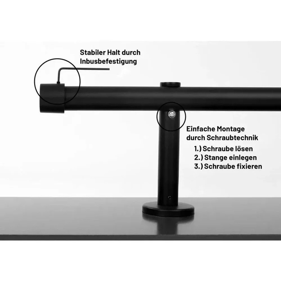 Deco-Raum Gardinenstange nach Maß mit 1 Kappe, Durchmesser: 25 mm, Länge: 210 cm, Schwarz - Bild 2