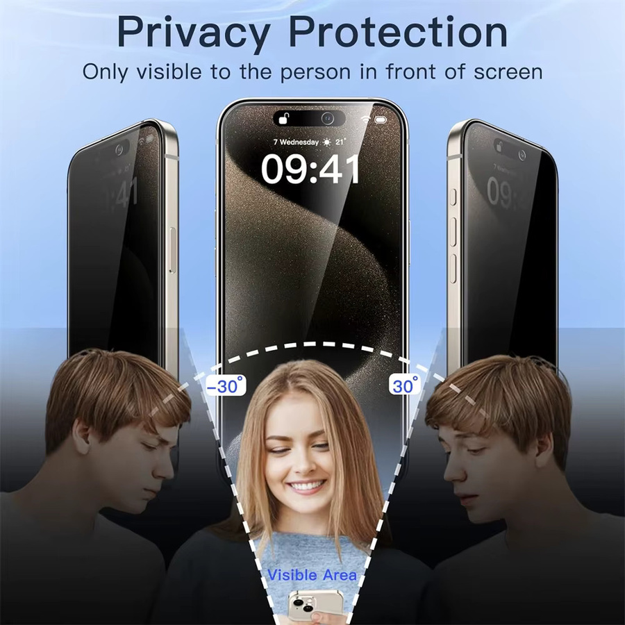 Anti-Spionage Sichtschutzfolie und Kameraschutzfolie für Apple iPhone 15, transparent - Bild 2