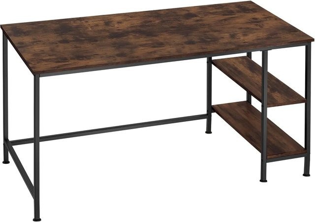 tectake Schreibtisch im Industrial Style mit Seitenregal aus MDF und pulverbeschichtetem Stahl, Schwarz/Braun, B: 140 cm, T: 60 cm, H: 76,5 cm - Bild 2