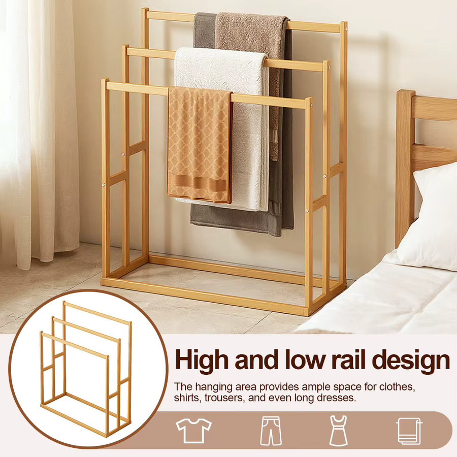 Alloet 3-stufiger Handtuchständer aus Holz in Braun mit 3 Hängestangen für Badezimmer und Wohnzimmer - Bild 3