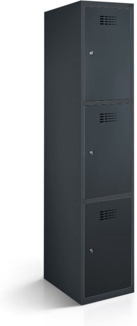 rotstahl Fächerschrank mit 3 Fächern aus Stahlblech, Farbe Anthrazit, B/T/H: 30 x 50 x 180 cm - Bild 1