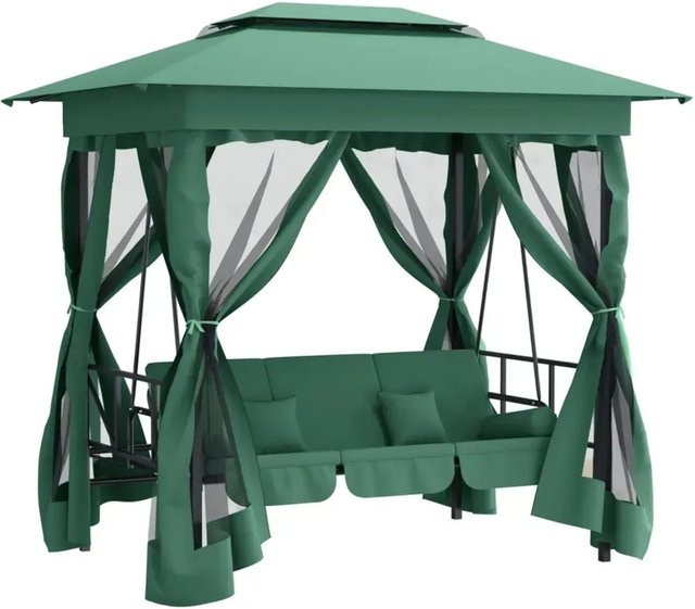 vidaXL Gartenpavillon Hollywoodschaukel Grün aus Stahl und UV-beständigem Polyester mit Kissen und Nackenrolle - Bild 1
