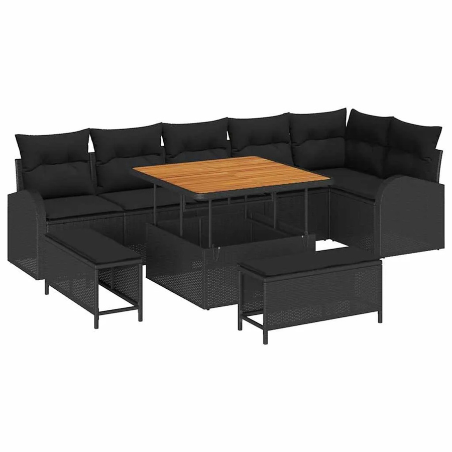 vidaXL Garten-Sofa-Set aus Poly-Rattan mit Kissen, 9-teilig, Schwarz - Bild 2