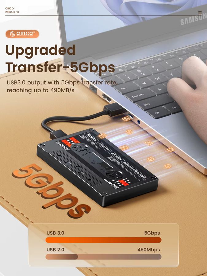 ORICO Externes 2,5 Zoll Festplattengehäuse SATA zu USB mit UASP Unterstützung für 7/9,5mm HDD und SSD, Schwarz - Bild 3