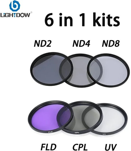 Lightdow 6 in 1 Kameraobjektivfilter Set in Schwarz mit UV, CPL, FLD und ND Filtern für Canon und Nikon Objektive - Bild 1