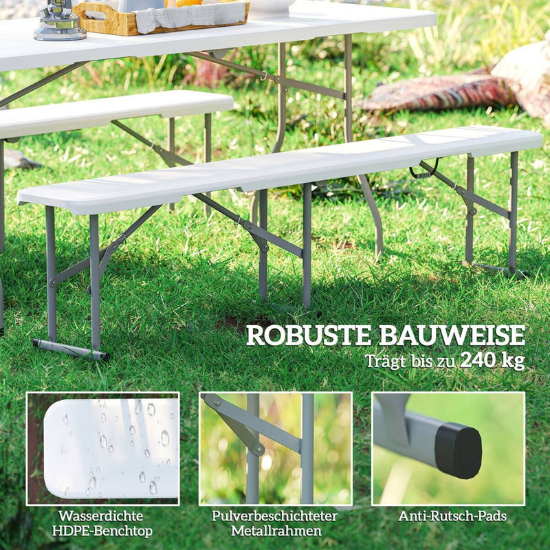 Outsunny Bierzeltbank klappbar in Weiß mit Tragegriff und Metallbeinen für 2 Personen - Bild 2