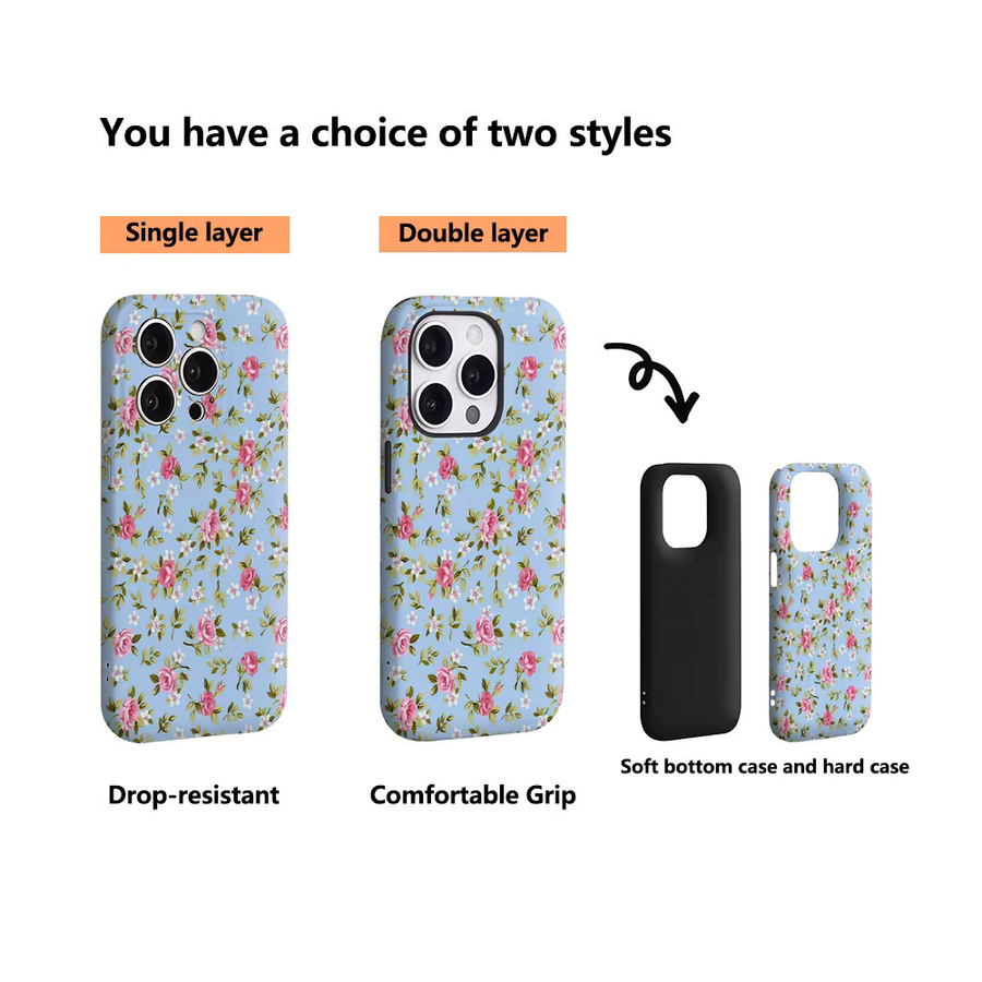 Vintage Floral Ditsy Handyhülle für iPhone 17 16 15 14 13 12 11 Pro Max Plus mit doppelschichtiger Rückseite in Multicolour - Bild 2