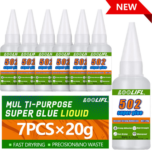 LOOLIFL 502 Superkleber Cyanacrylat-Flüssigkleber für Leder, Gummi, Glas, Metall und Kunststoff, Weiß - Bild 1