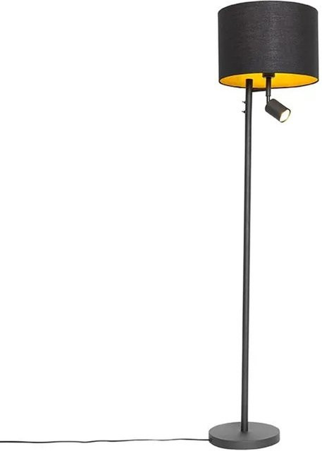 QAZQA Stehlampe Jelena in Schwarz mit goldenem Interieur, dimmbar, mit Leselampe, Höhe: 150 cm, Breite: 35 cm, Tiefe: 35 cm - Bild 1
