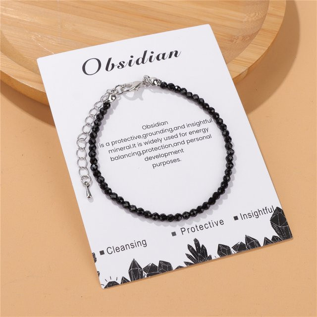 GolbalJew Armband, Obsidian, 3mm facettierte Perlen, Unisex - Bild 1