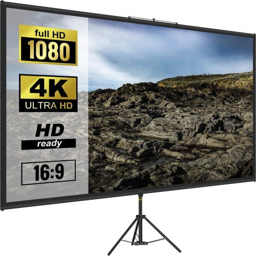 VEVOR Beamer Leinwand mit Stativ 80 Zoll 16:9 4K HD Projektionsfläche in Weiß höhenverstellbar - Bild 1