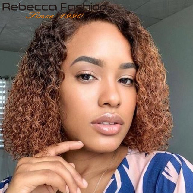 Rebecca Youth Afro Verworrene Lockige Spitze Front BOB Perücke, Echthaar - Bild 1