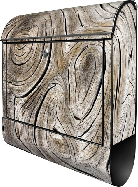 Banjado Design Briefkasten Schwarz Pulverbeschichtet mit Zeitungsfach und Motiv Holzwirbel, B/T/H: 39 x 14 x 47 cm - Bild 1