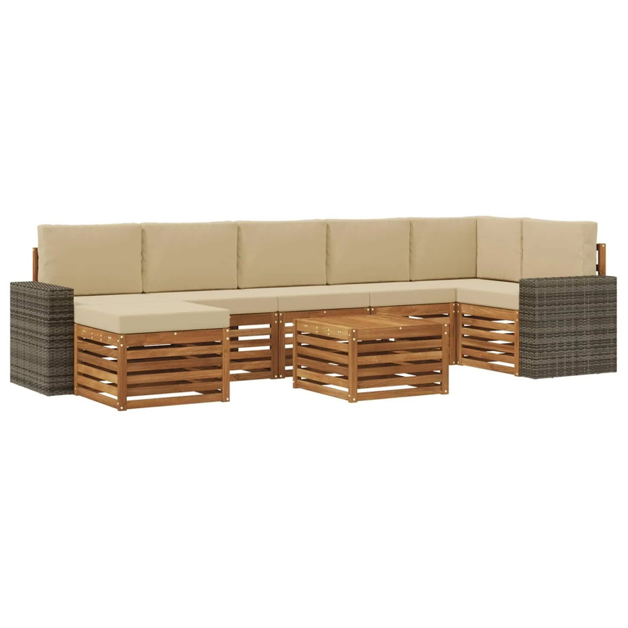 vidaXL Outdoor-Sofagarnitur L-Form aus massivem Akazienholz mit 8 Kissen in Natur und Beige - Bild 2