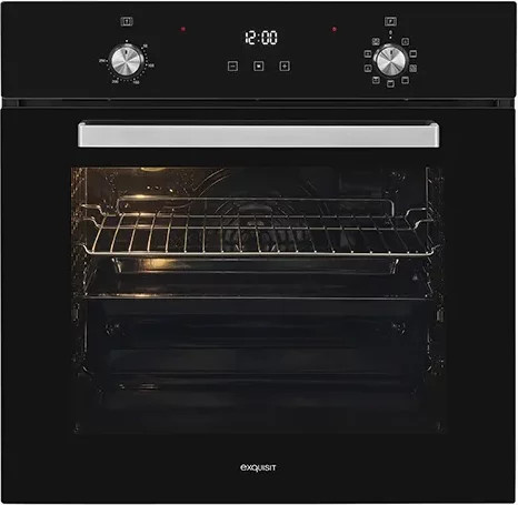 Exquisit EBE76-9-H-020 Einbaubackofen in Schwarz mit Heißluft und Grill, Höhe: 59,5 cm, Breite: 59,5 cm, Tiefe: 56,7 cm - Bild 1