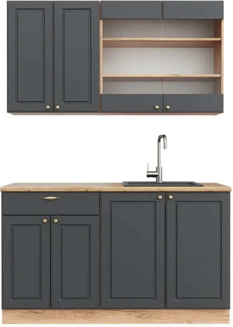 Vicco Fame-Line Singleküche Landhausstil in Anthrazit und Eiche, Breite: 140 cm - Bild 1