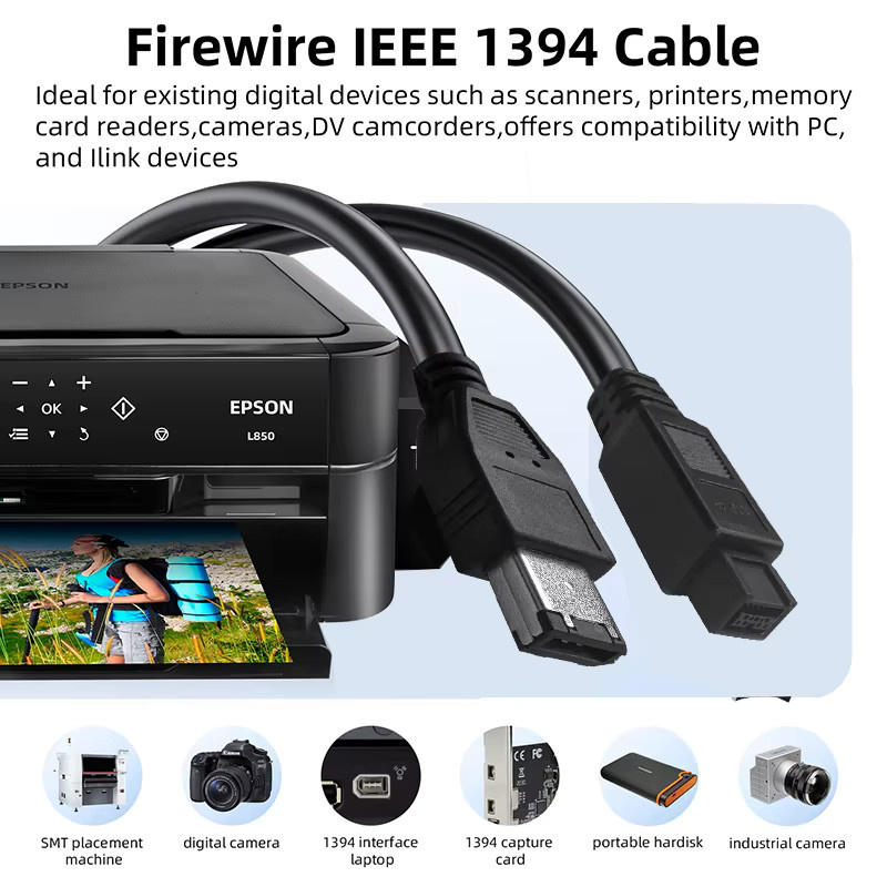 HDmatters Firewire 800 Kabel 9-Pin auf 6-Pin IEEE-1394a Kabel Schwarz, Länge: 30 cm - Bild 2