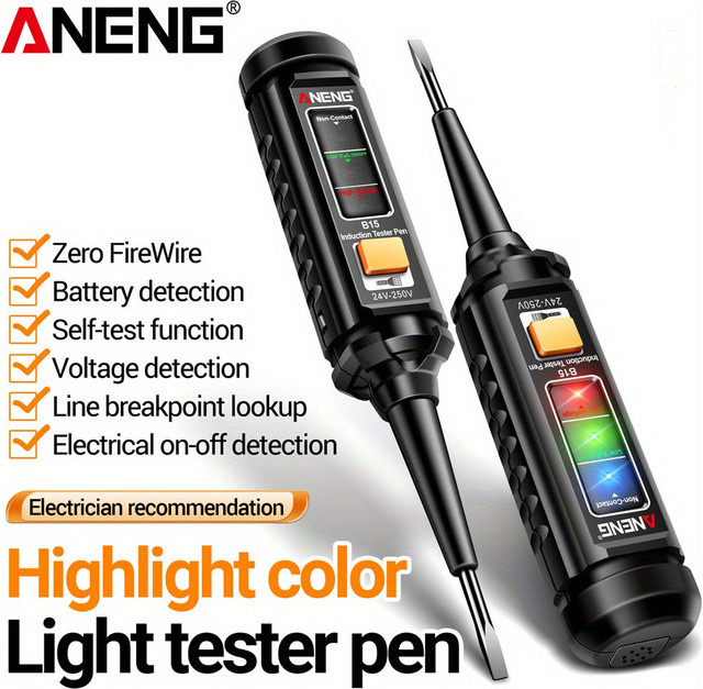 ANENG B15 Induktions-Tester mit Licht zur AC-Spannungserkennung, Schwarz - Bild 1