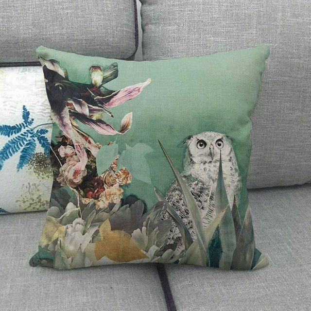 Kissenbezug mit Ölgemälde-Motiv aus Tieren und Blumen, Digitaldruck aus weichem Plüsch für Sofa, Auto oder Büro, B/B/H: 18 x 18 x 18 cm - Bild 1