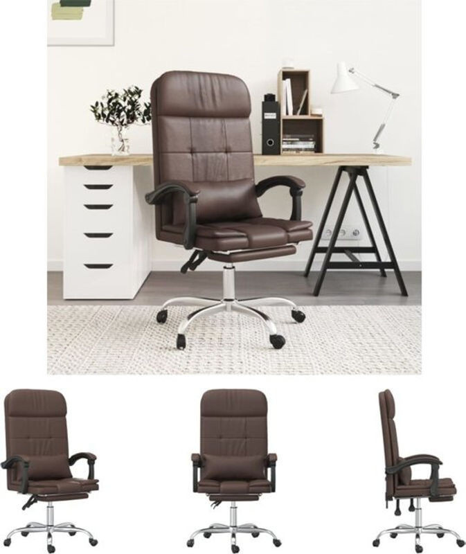 The Living Store Bürostuhl mit Massagefunktion in Braun aus Kunstleder als minimalistischer Drehstuhl - Bild 1