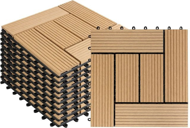 Karat WPC Terrassenfliesen Classic Teak in Braun und Beige, 11er-Set, B/T: 30 x 30 cm - Bild 1