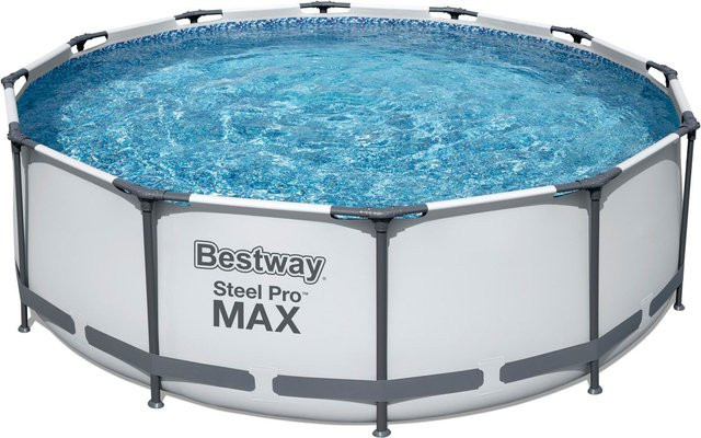 BESTWAY Steel ProMAX Stahlrahmenpool Set in Blau mit Filterpumpe und Sicherheitsleiter, Durchmesser: 366 cm, Höhe: 100 cm - Bild 1