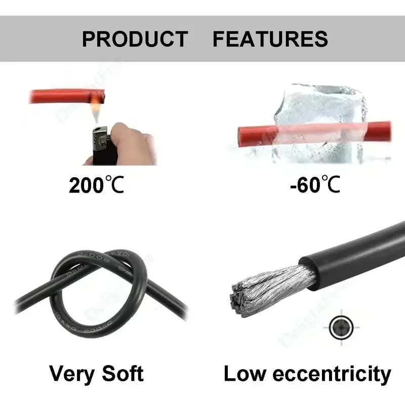 DelightFire Hitzebeständige Silikonkabel in Rot und Schwarz für Solarpanels und Autobatterien (0-28 AWG) - Bild 4