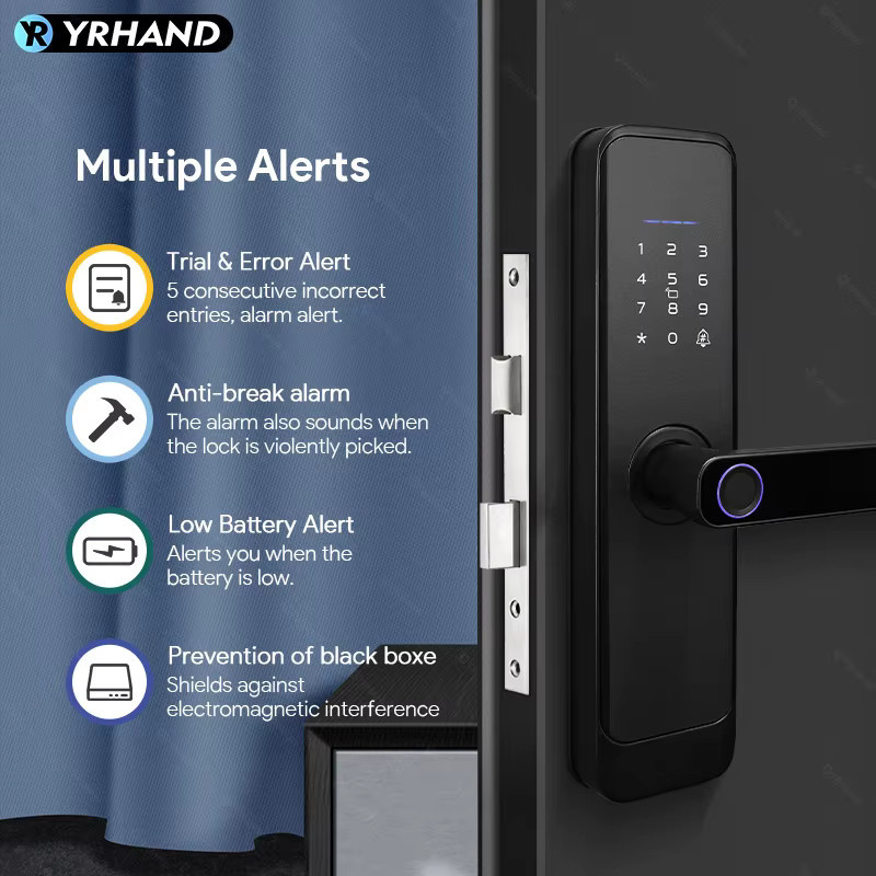 YRHAND Intelligentes Türschloss in Schwarz mit Fingerabdruck, WLAN, Bluetooth und TTLock App-Steuerung, wasserdichtes digitales elektronisches Schloss mit Code und Karte - Bild 2