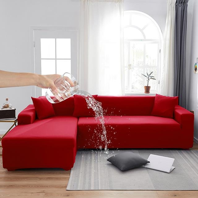 BRHUIXUE 2er-Pack elastische Sofabezüge in Rot, wasserabweisend und rutschfest, Stretch-Couchbezug für Ecksofas und L-förmige Sofas, Breite: 140-185 cm - Bild 1
