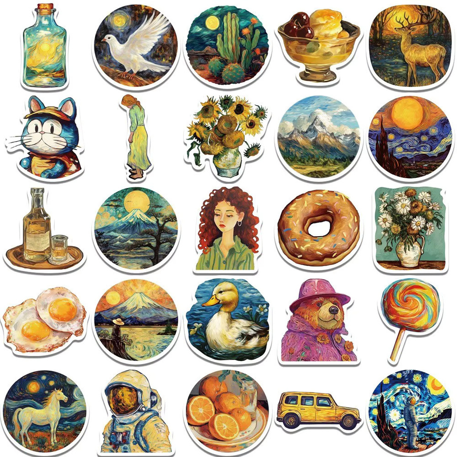 50-teiliges Set Kunstaufkleber im Van-Gogh-Stil, bunte Ölgemälde-Dekorationsaufkleber aus Papier von YourLife Store - Bild 3