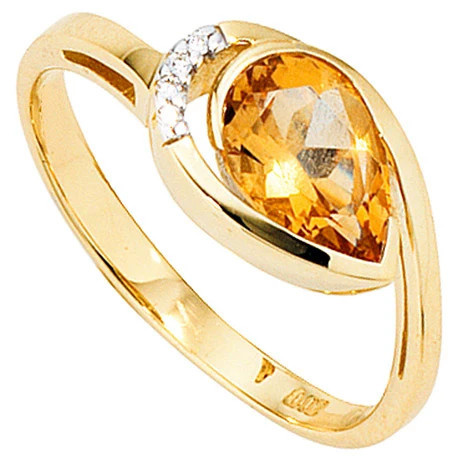 Colfem Ring 585 Gelbgold, bicolor, Citrin, Diamant, Damen, Größe 54 - Bild 1