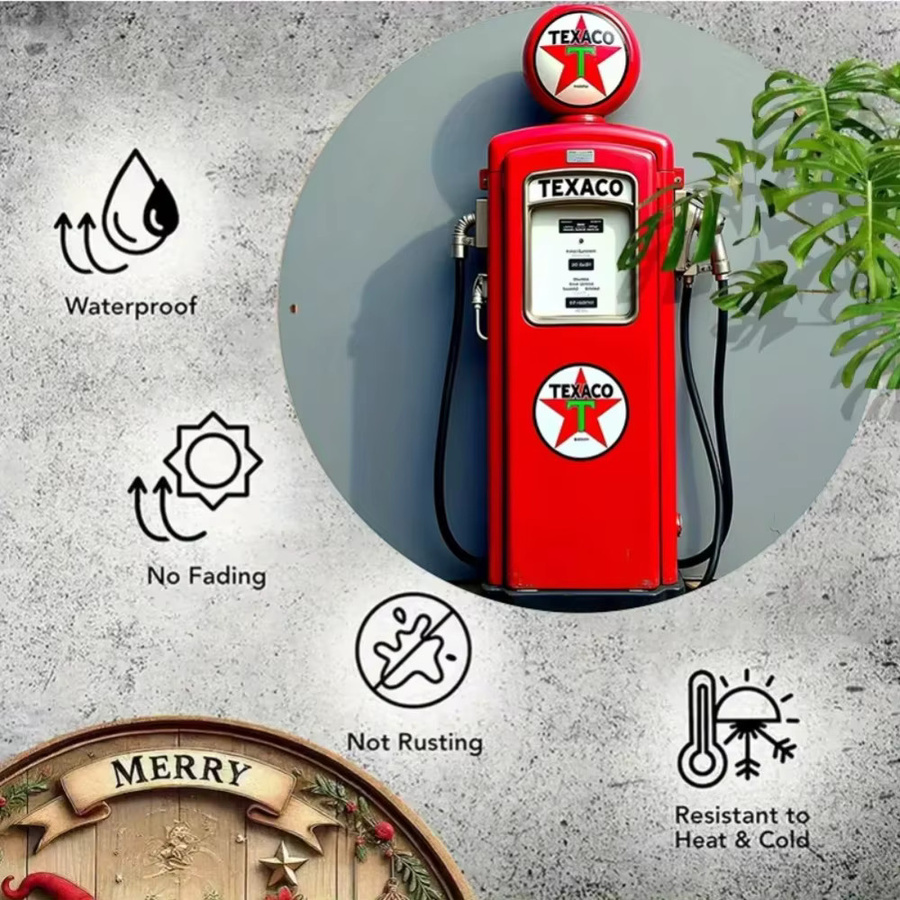 Potdemiel Texaco Vintage Metallschild Rund Rot mit Gaspumpen-Motiv Durchmesser: 20 cm - Bild 3