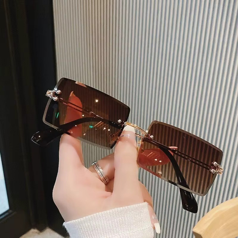 ZUIDID Brille, randlos, quadratisch, Metall, braun, Unisex - Bild 4