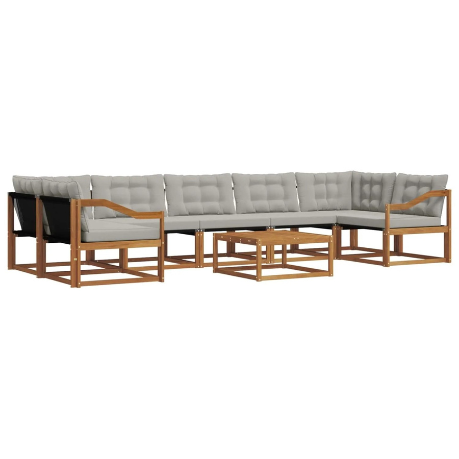 vidaXL Outdoor-Sofagarnitur 8-teilig aus Akazienholz und Textilene in L-Form mit Kissen, Farbe: Natur und Hellgrau - Bild 2