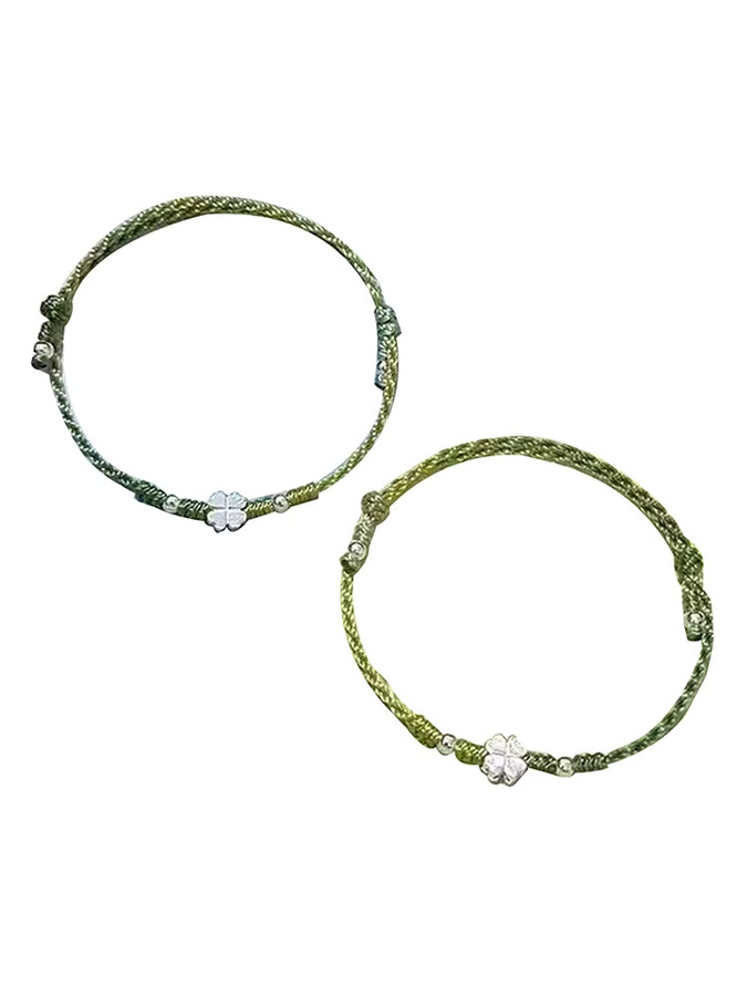 Velishy Armband, grünes vierblättriges Kleeblatt, geflochtenes Seil - Bild 3