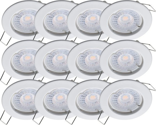 Oktaplex 12er Set Sedan LED Einbaustrahler in Weiß, 3-stufig dimmbar, Warmweiß 2700K, 380lm, 4,8W, runde Deckenspots - Bild 1