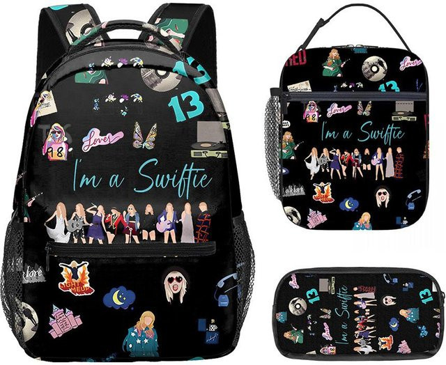 3-teiliges Schulrucksack-Set für Schüler in Schwarz aus Oxford-Stoff mit Schultasche, Schultergurt und Federmäppchen - Bild 1