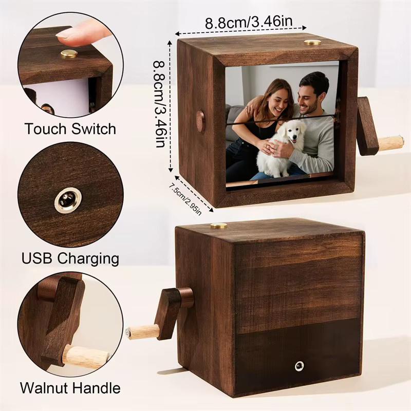 Personalisiertes mechanisches Handkurbel-Fotoalbum von 4MELLY aus Holz in Braun - Bild 3