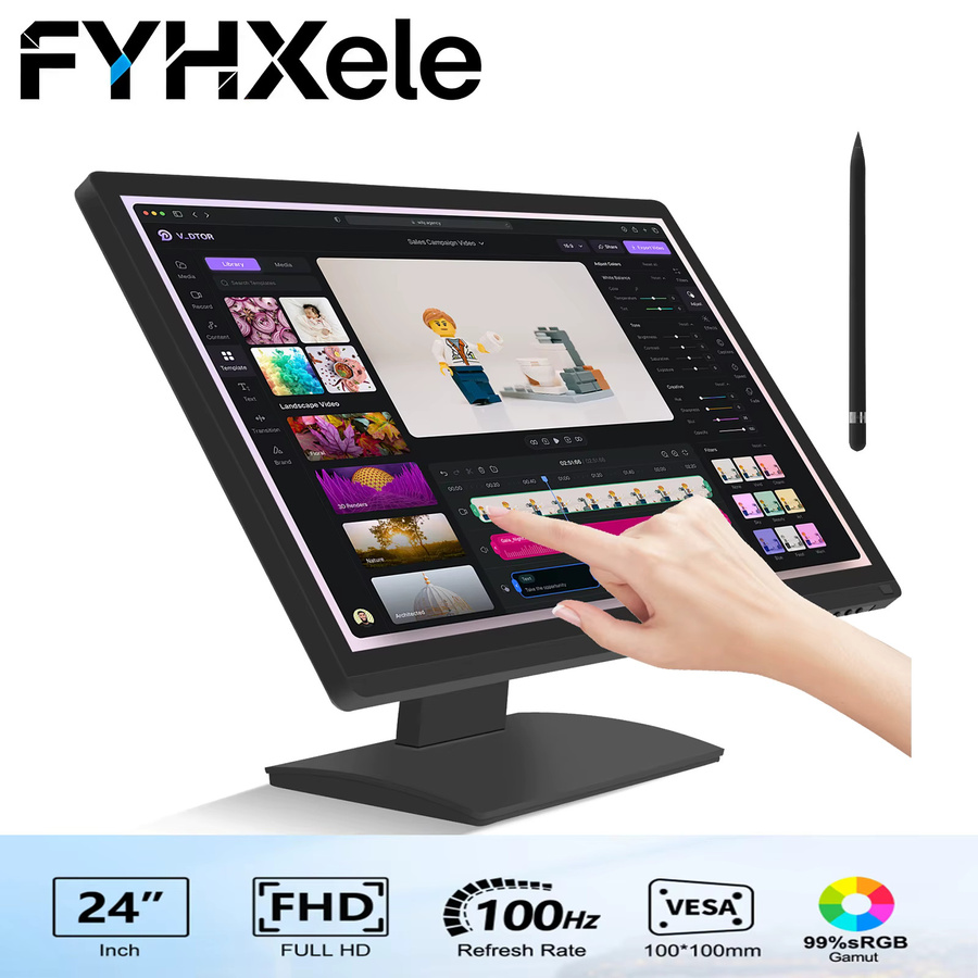 FYHXele 24 Zoll Touchscreen Monitor FHD 1920x1080 IPS Display mit 100Hz Kapazitives Multi-Touch Display Schwarz mit HDMI und VGA für Büro und Industrie - Bild 9